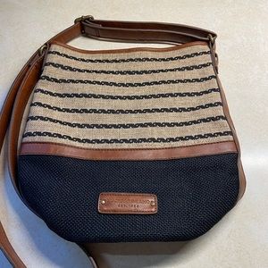 Lucky Brand Black & Tan Woven Crossbody Bag with Leather Trim